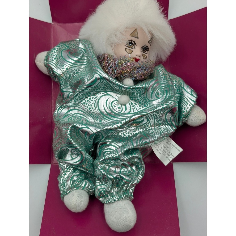 Vintage Sand Clown 8"‎ Collectable Silver Green Metallic Jumpsuit Porcelain Face